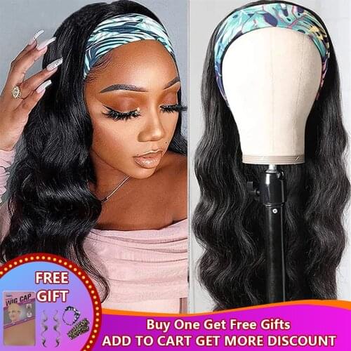 Headband Wigs for Black Women Brazilian Body Wave Headband Wig Human Hair Scarf Machine Made Wigs