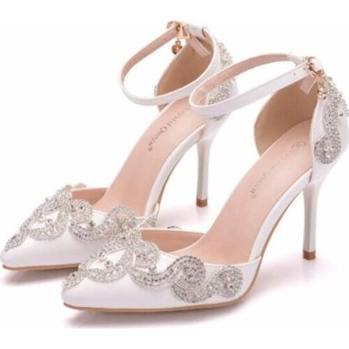 PCUAN Rhinestones Fine Heels Sandals Shoes Woman Sweet Luxury Wedge Platform Shoes Wedding High Heels Pumps For Party 9