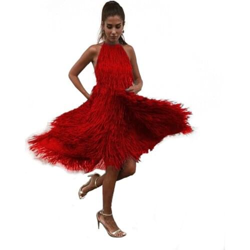 Sexy backless halter tassel boho gatsby dress festival fringe white black red night party flapper dress stripper sexy costume