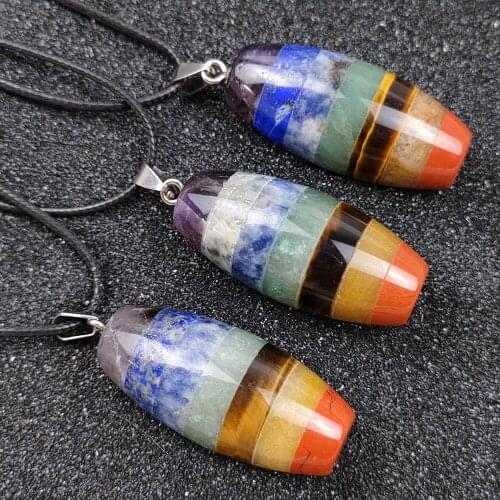 Natural Stone Pendant Colorful Amethystsss Agatess Mineral Jewelry Seven Chakras Energy Quartz For Men Women Crystal Gift