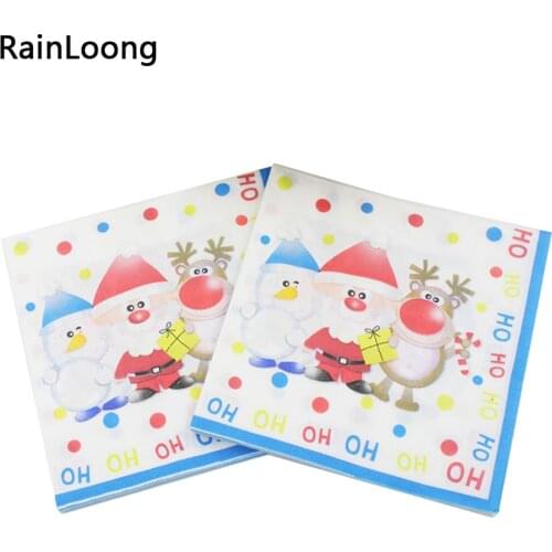 [RainLoong] Food-grade Santa Paper Napkins Christmas Festive & Party Tissue Napkins Decoration Guardanapo 33*33cm 1 pack