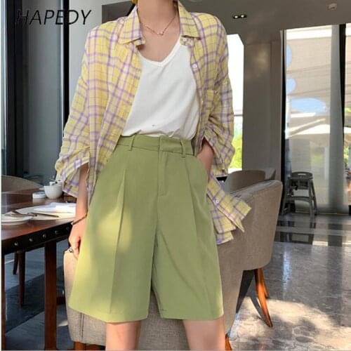 HAPEDY Fashion High Waist Women Shorts Casual Half- Hength Sashes Women Loose Shorts Pockets 2021 Spring Summer New