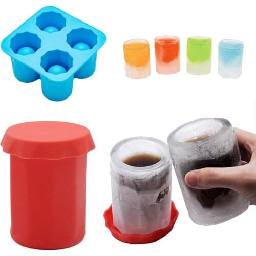 Silicone Cup Shape Ice Cube Mold 1/4 Holes Ice Cube Tray Maker Large Size Drink Container Cup Freeze Mould Can Be Eat