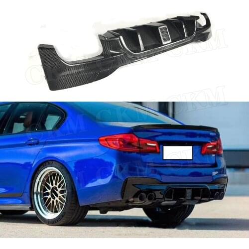 Dry Carbon Fiber Rear Lip Diffuser Spoiler With Lamp For BMW 5 Series F90 M5 2018- 2020 FRP Fins Shark Style Bumper Plate