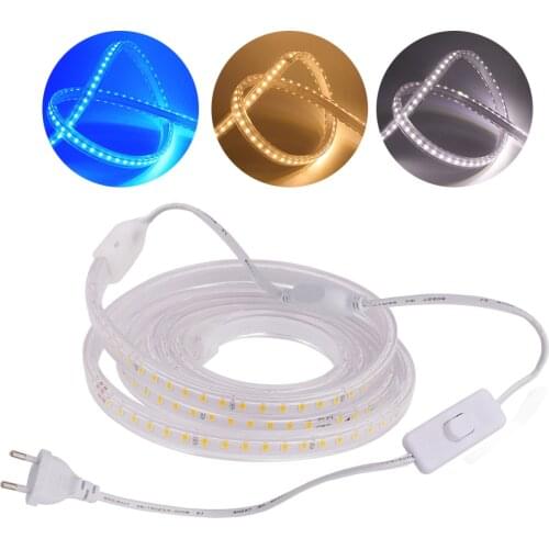 120LED/m LED Strip Light 220V 2835 60LED/m Waterproof High Safety High Brightness Flex LED Ribbon with ON/OFF Switch Power Plug