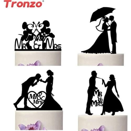 Tronzo New Romantic Black Acrylic Cake Topper Mr Mrs Lover Cake Decorating Supplies For Wedding Decoration Valentines Day