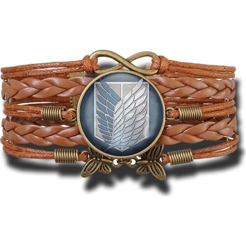 Attack on Titan Levi Rivaille Emblem Scouting Legion Vintage Leather Bracele Glass Cabochon Jewelry Anime Cosplay Gift
