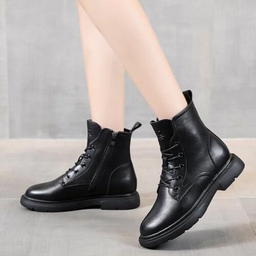 Womens Autumn/Winter New Martin Boots Thick-soled Retro Flat-soled Locomotive Boots Keep Warm Tie Girl