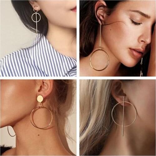 2020 NEW Gold Metal Long Circle Pendant Earings Tassel Earrings for Women Fashion Jewelry Statement Geometric Voor Vrouwen