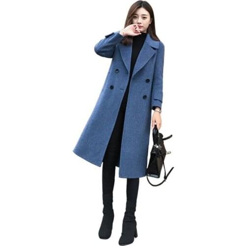 2019 Autumn Winter New Women Fashion Long Woolen Coat Female Casual Thick Warm Wool Blend Jacket Outwear Abrigos Para Mujer J02