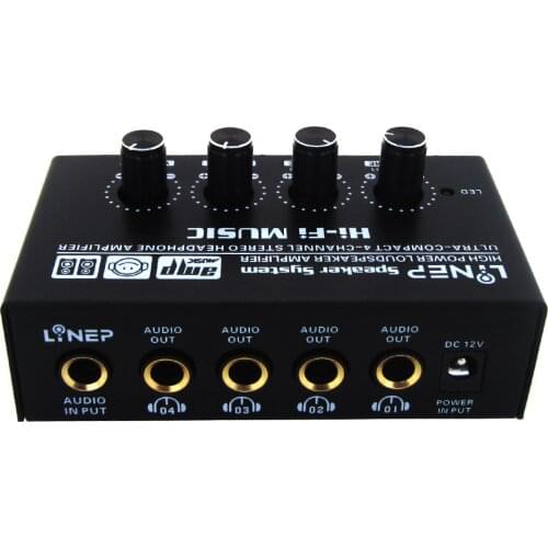1 input 4 output signal amplifier splitter comparator with headphone monitor black