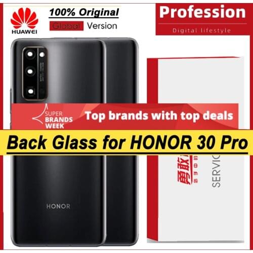 100% Original for Huawei Honor 30 Pro Back Battery Cover Rear Glass Door Panel Case Battery Cover with Camera Lens