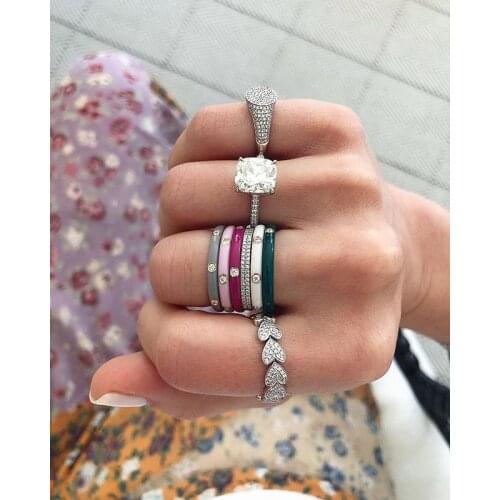 2021 Summer Trendy Gold Filled Ring Heart Shape Mini White Clear CZ Dainty Rings For Women Girls Party Cute Midi Finger Ring