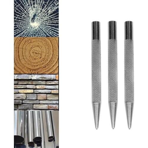 3pcs Mechanical Processing Centre Punch Automatic Centre Punch Anti Slip Knurling Handle Steel Metal Drill Tool