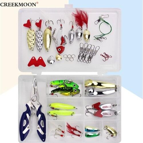 42pcs/box Lure Kit Set Spinner Sequins Crankbait Metal Lures Hard Spoon Crank Baits Fishing Hooks Casting Tackle Box Accessories