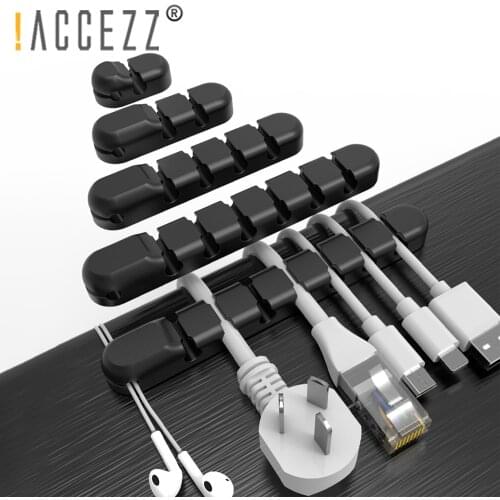 !ACCEZZ Silicone Cable Clips USB Organizer Wire Winder Management Organizador Cord Clip Car Office Desktop Phone Cables Holder