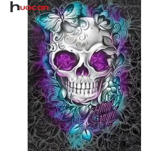 Huacan DIY Diamond Mosaic Cross Stitch Skull Horror Full Square Diamond Painting Embroidery Picture Of Rhinestones