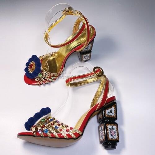 Summer Hottest Bohemian Multi-color Pom Poms Square Heel Sandals Sweet Fluffy Dress Chunky High Heel Wedding Shoes Dropship