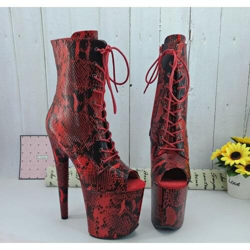 Leecabe RED Snake 20CM/8inches Pole dancing shoes High Heel platform Boots open toe Pole Dance boots