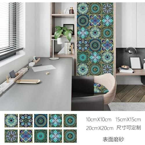 Colorful Mandala Style Matte Surface Wall Sticker Non-slip Tile Decoration Film For Tiles /Ground in Kitchen Wardrobe Art Mural