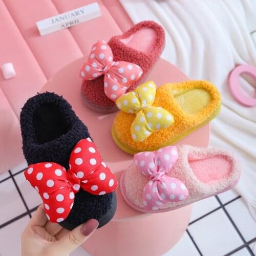 Disney childrens cotton slippers girls cute bow non-slip soft bottom autumn winter indoor little princess warm slippers