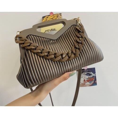 Designer Brand Acrylic Chain Shoulder Bag Women PU Ruched Handbag Lady New Fashion Crossbody Bags Shopping Messenger Bags 2021