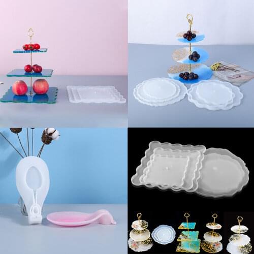 DIY Epoxy Mould Square Round Wave Three-layer Tray Stand Resin Mould Spoon Flower Tray Multi-style Creative Home Furnishing