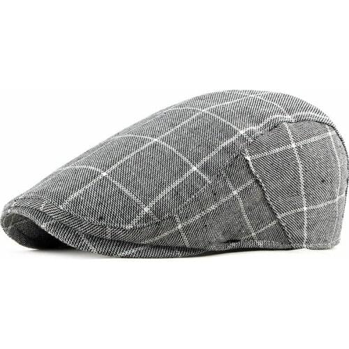 Cotton Spring Summer Plaid Newsboy Caps Flat Peaked Cap Men and Women Painter Beret Hats 55
