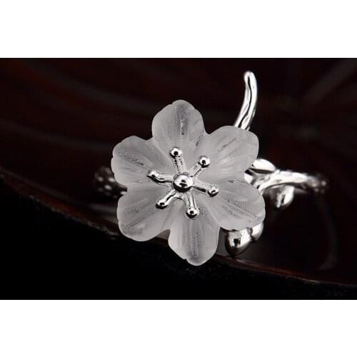 S925 Pure Silver Contracted Lotus Crystal Mosaic Ms Han Edition Ring Ring Small Pure And Fresh And Joker Wholesale
