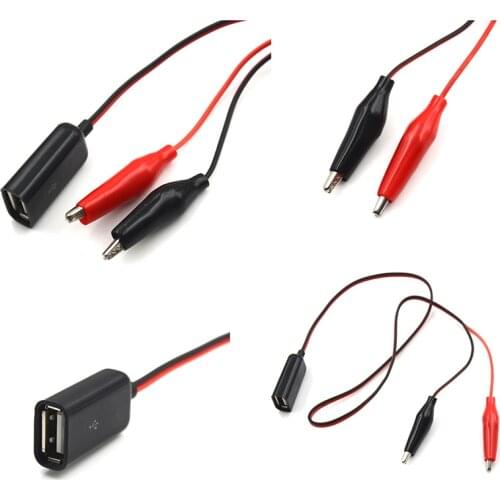 Red And Black 50cm Wire Alligator Test Clips Clamp To USB Female Connector Power Adapter Supply