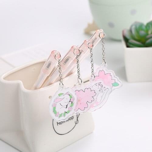 Sakura Pendant Gel Pen Creative Kawaii Pens Korean Stationery Cute Pens Black Ink Signature Gel Pen Cute Stationary Supplies