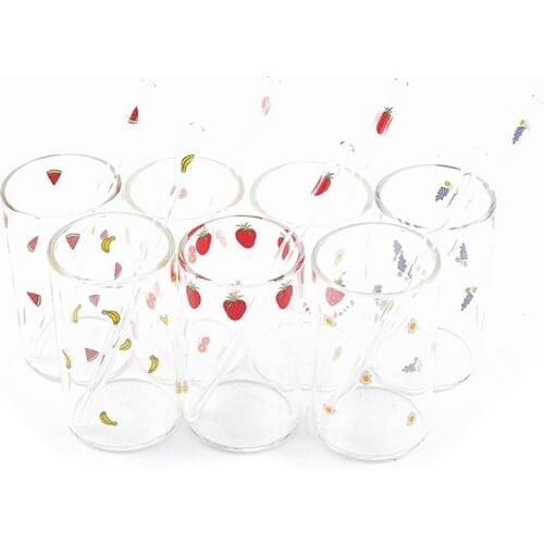 300ml Strawberry Cute Nordic Glass Cup With Straw Milk Heat Resistant Glass Mug