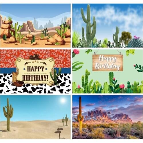 Laeacco Wild West Backdrops Desert Blooming Cactus Mountains Cowboy Baby Birthday Photography Backgrounds For Photo Studio Props