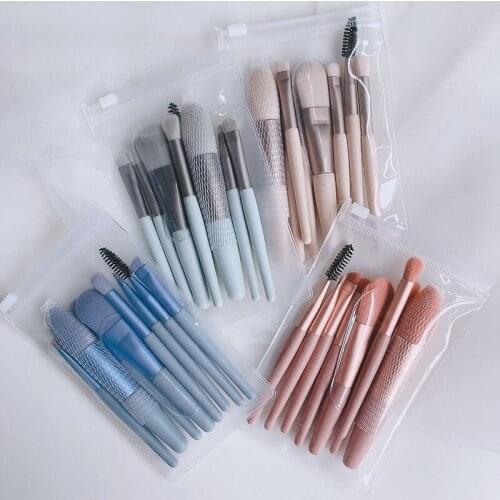 Macaroon Short Handle Makeup Brush Set Of 8 Plant Bionic Fiber Hair Makeup Brush Factory Outlet