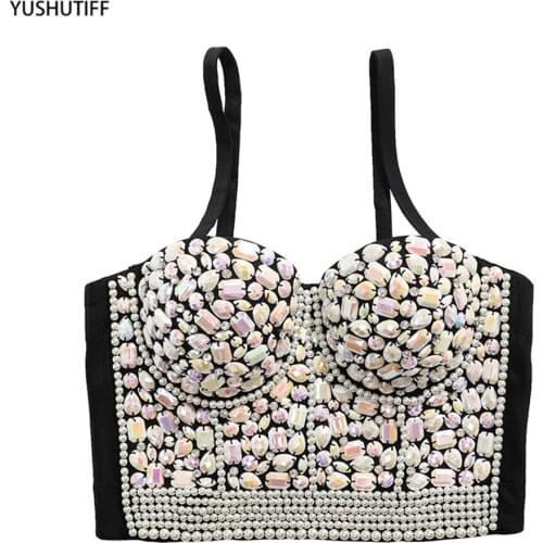 Sexy Sing Bright Diamond Push Up Bralette Bra Autumn Cropped To Wear Out Corset Tops Female Crop Top Mujer Camis Clothes DB813