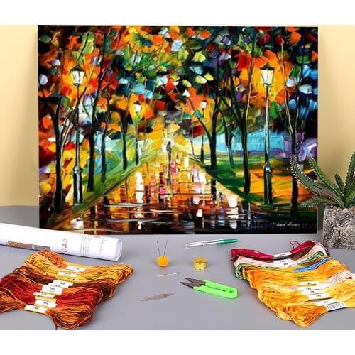 Lights In The Bright Night Pre-Printed 11CT Cross-Stitch Set DIY Embroidery DMC Threads Handicraft Craft Hobby Different