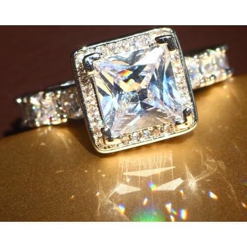 Real Solid 925 Silver Wedding Rings Jewelry for Women Square 3 Carat Simulated Diamond CZ Engagement Rings Accessories