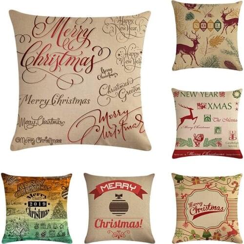 Christmas New Year XMAS Candleligh Service Throw Pillows Case Cotton Linen Cushion Cover Capa Almofadas Drop Shipping H726