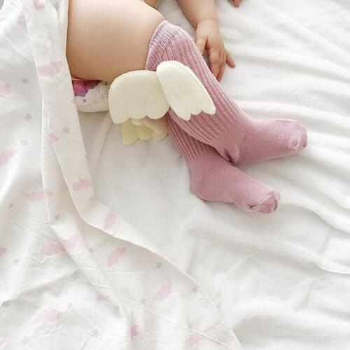 New Baby Girl Knee High Socks Solid Color Candy Color Summer Angel Wing Socks Cute Childrens Toddler Breathable Socks 2020