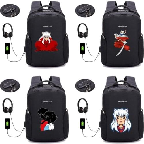 Japan anime Inuyasha backpack USB external hole Anti thief Travel Laptop bag school student book backpack 8 style