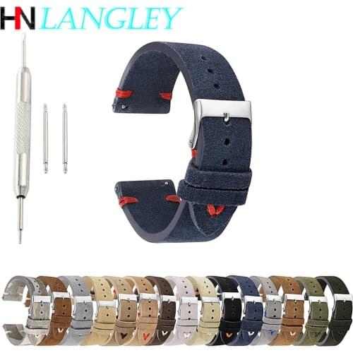 Vintage Deerskin Leather Watch Band Hand Stitched Strap 18/20/22/24mm Suede Leather Universal Watch Strap for Samsung/Huawei