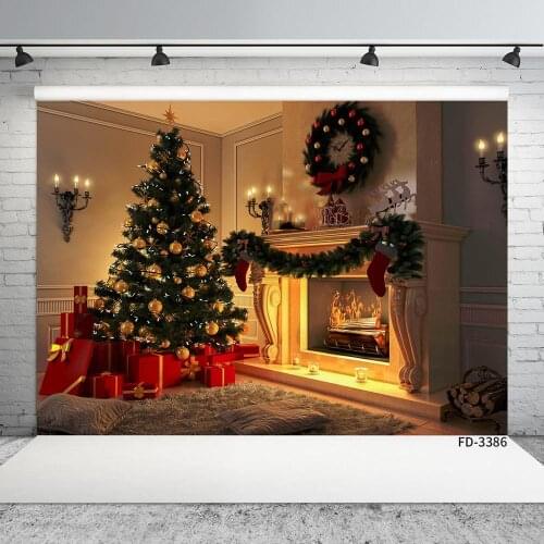 Christmas Tree Fireplace Gifts Living Room Photo Background Vinyl Backdrop for Children Baby Shower Photophone Photography Props