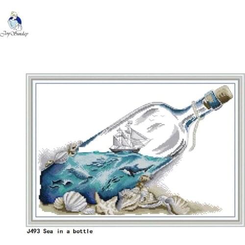 Needlework Cross Stitch Schemes Counted Printed On Canvas 14CT 11CT Home Decoration Sea in a Bottle DIY Handmade Crafts