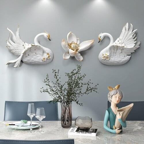 Modern Swan Lotus Resin Ornaments Wall Hangings Home Livingroom Background Wall Mural Decoration Lobby Porch Wall Sticker Crafts