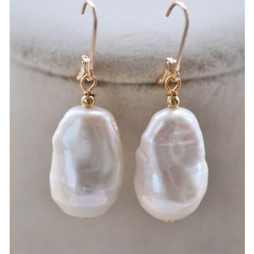 P7450 White Baroque 26mm Reborn Keshi Pearl Dangle Earring