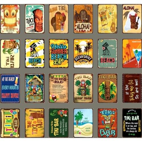 [ WellCraft ] TiKi Bar Hello Summer Camp The Beach Life Metal Sign Posters art Vintage Mural Painting Custom Decor WW12