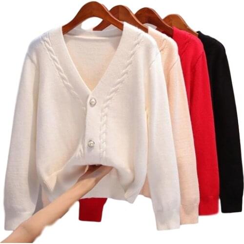 Cardigan Knitted Jacket Woman Outerwear 2021 Spring Autumn NEW Korean Wild Loose V-Neck Outer Short White Autumn Sweater Women