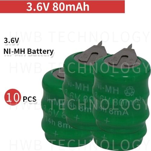 10 PCS/lot Original New KX 3.6V 80mAh Ni-MH Rechargeable Button Cell Battery Pack Ni MH Batteries With Pins Free Shipping