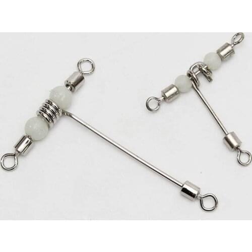 10pcs 3 way luminous T-shape cross-line rolling swivel with pearl beads fishing swivels fishhooks fishing connector