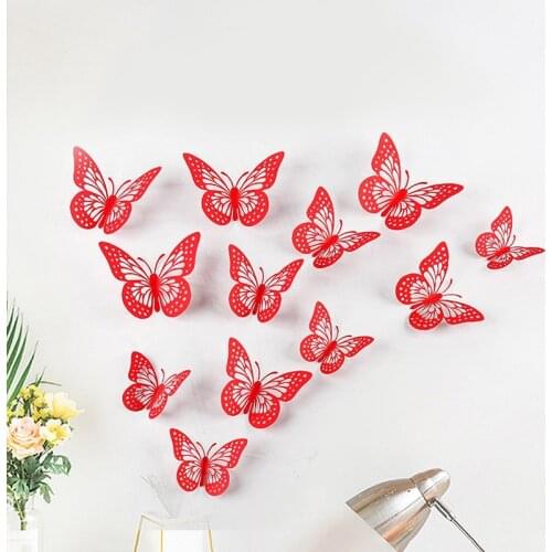 12pcs/set 3D Hollow Butterfly Wall Decor Sticker for Wedding Decoration Living Room Home Decor Art Butterflies Sticker Wallpaper